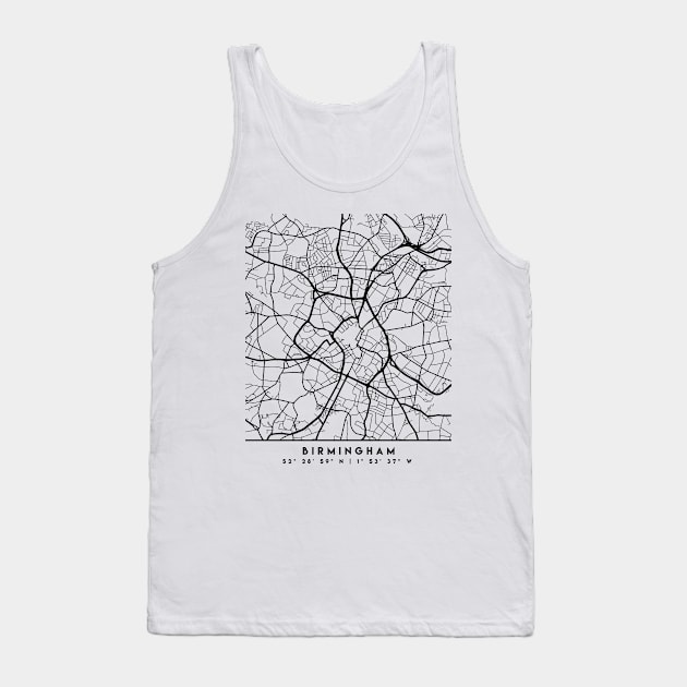 BIRMINGHAM ENGLAND BLACK CITY STREET MAP ART Tank Top by deificusArt